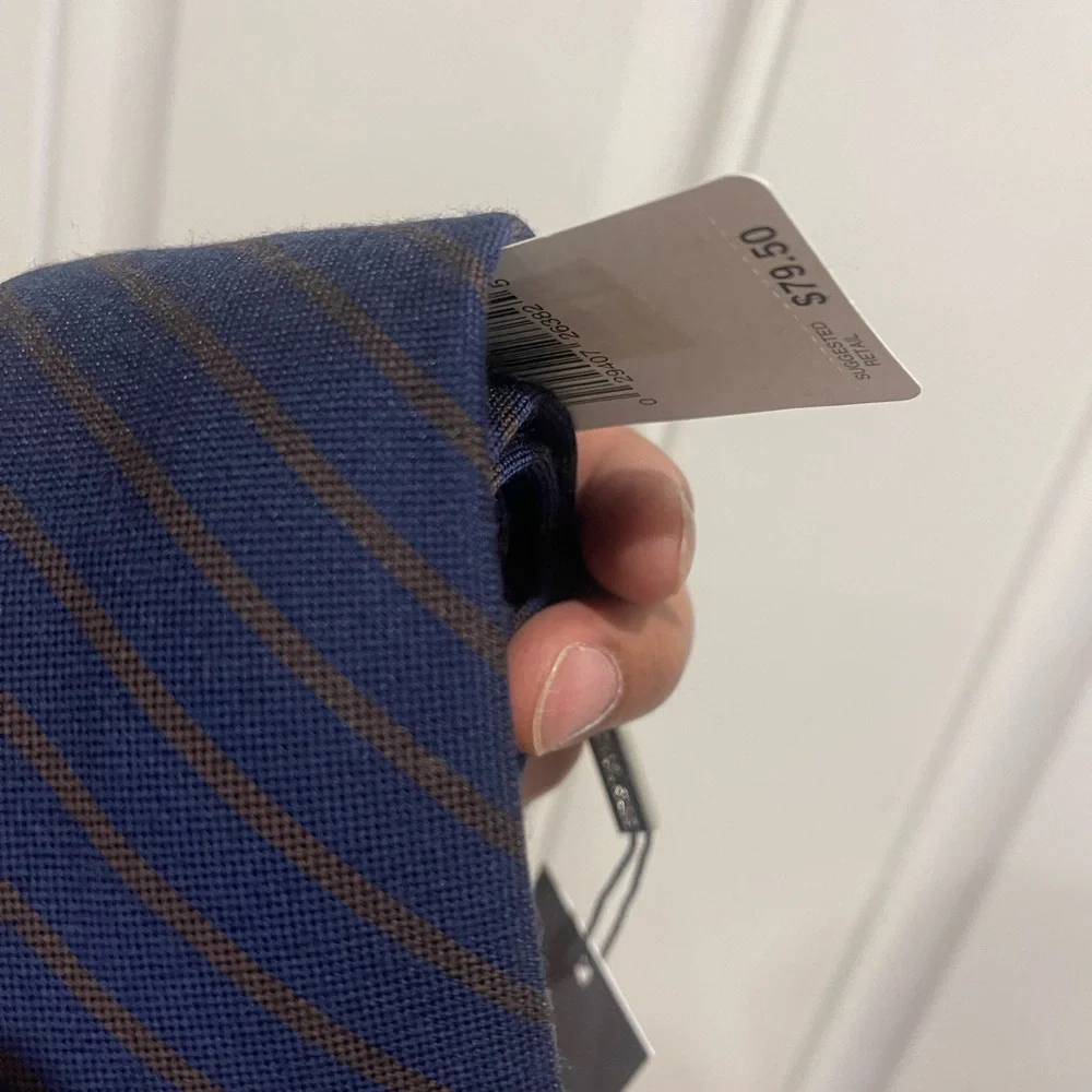 NWT Michael Kors Navy Tie with Brown Diagonal Stripe Sz OS - Picture 9 of 14